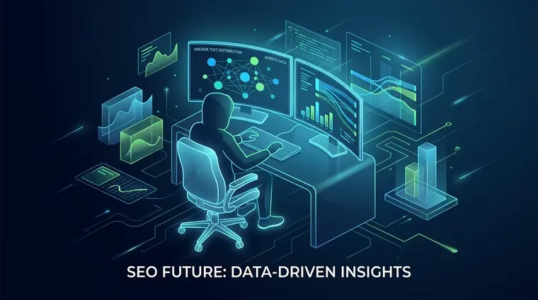 SEO strategist auditing anchor text distribution data across service pages and blog posts in Ahrefs on a laptop screen