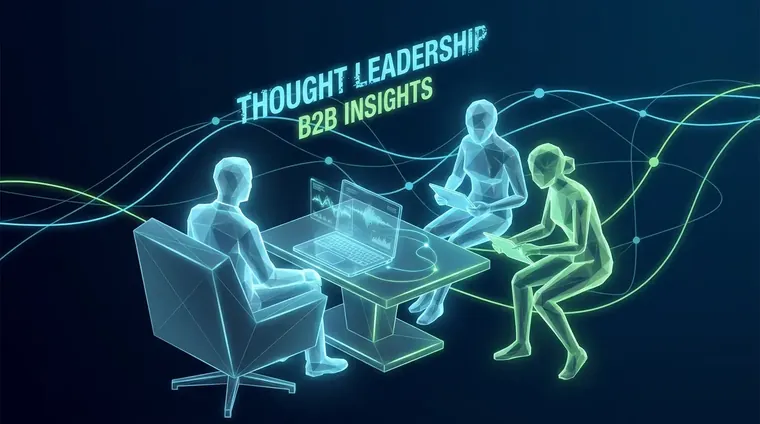 Content team conducting a structured executive interview for a b2b thought leadership article, recording on a laptop with