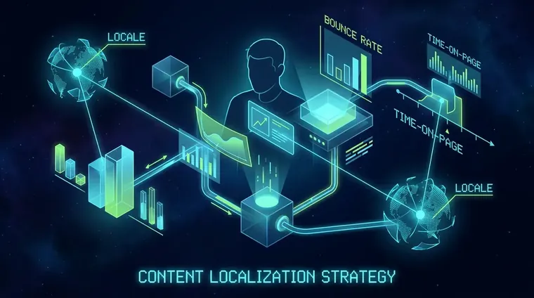 Analyst reviewing bounce rate and time-on-page KPIs by locale to measure a content localization strategy.