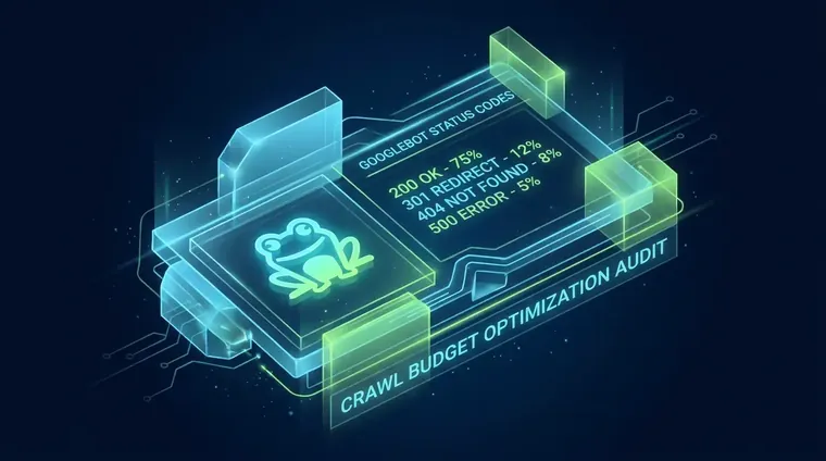 Screaming Frog log analyzer interface showing Googlebot status code breakdown for crawl budget optimization audit