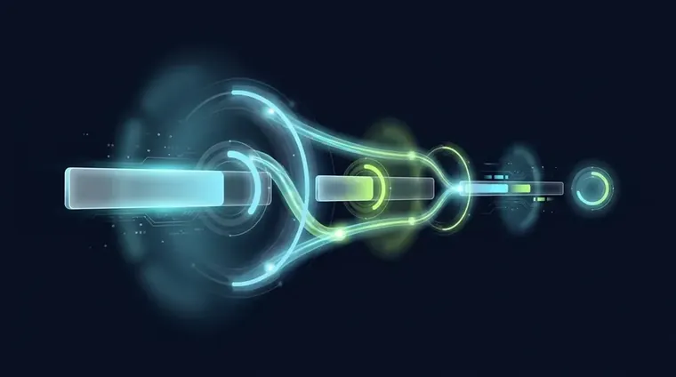 Futuristic abstract conversion funnel showing impression to click to lead to deal stages with glowing indicators