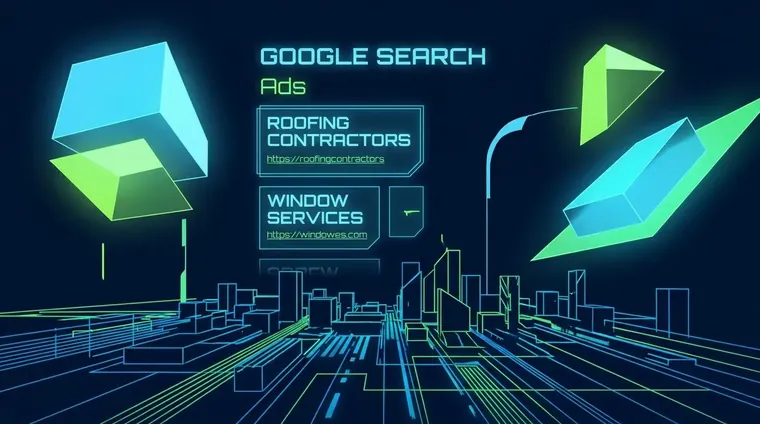 Google search results page showing google ads for contractors in roofing and window services at the top