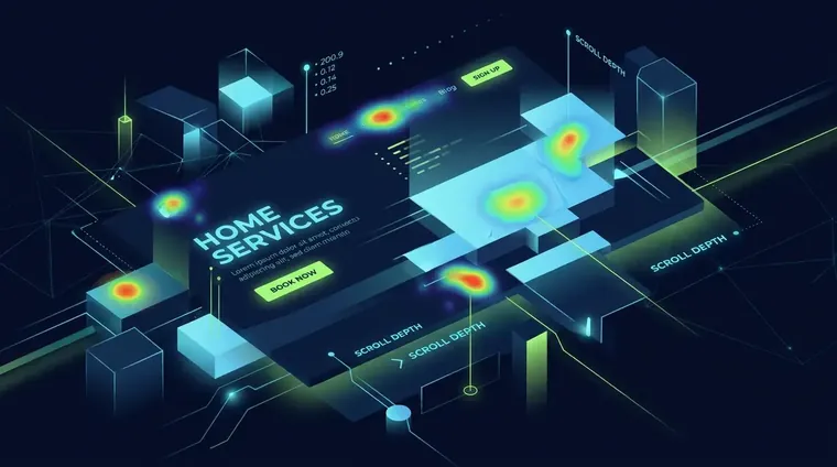 Heatmap overlay on a home services PPC landing page showing scroll depth and click patterns for landing page optimization