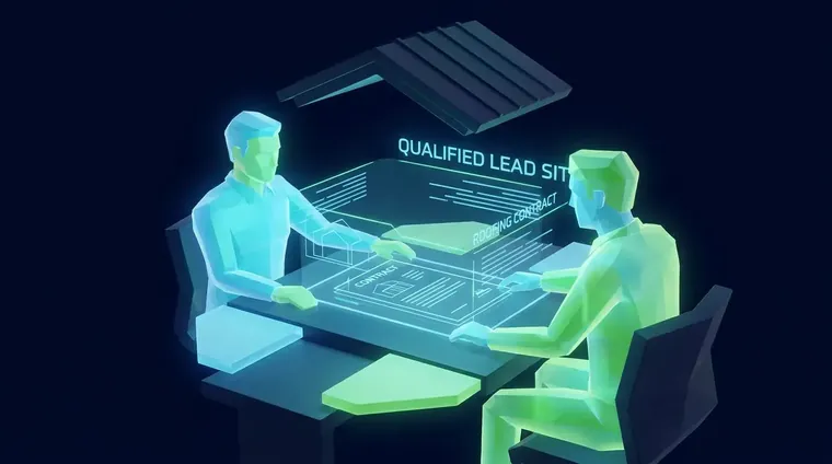 Homeowner and roofing contractor reviewing contract at a kitchen table, representing a qualified roofing lead sit