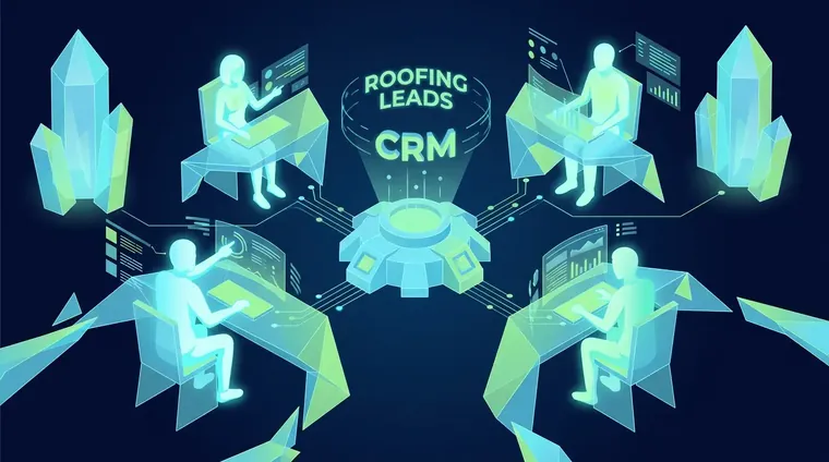 Call center agents at workstations booking roofing leads into a contractor CRM