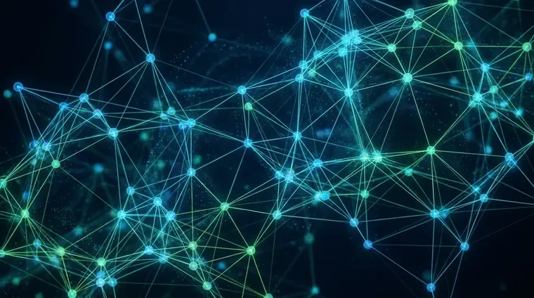Abstract dense network visualization of internal links between pages with glowing connections
