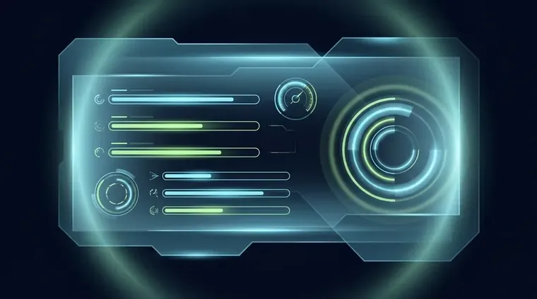 Futuristic performance dashboard with glowing indicators showing Core Web Vitals and schema markup readiness
