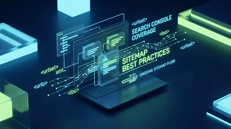 Close-up of Search Console coverage report open on a laptop, highlighting xml sitemap best practices for ongoing sitemap